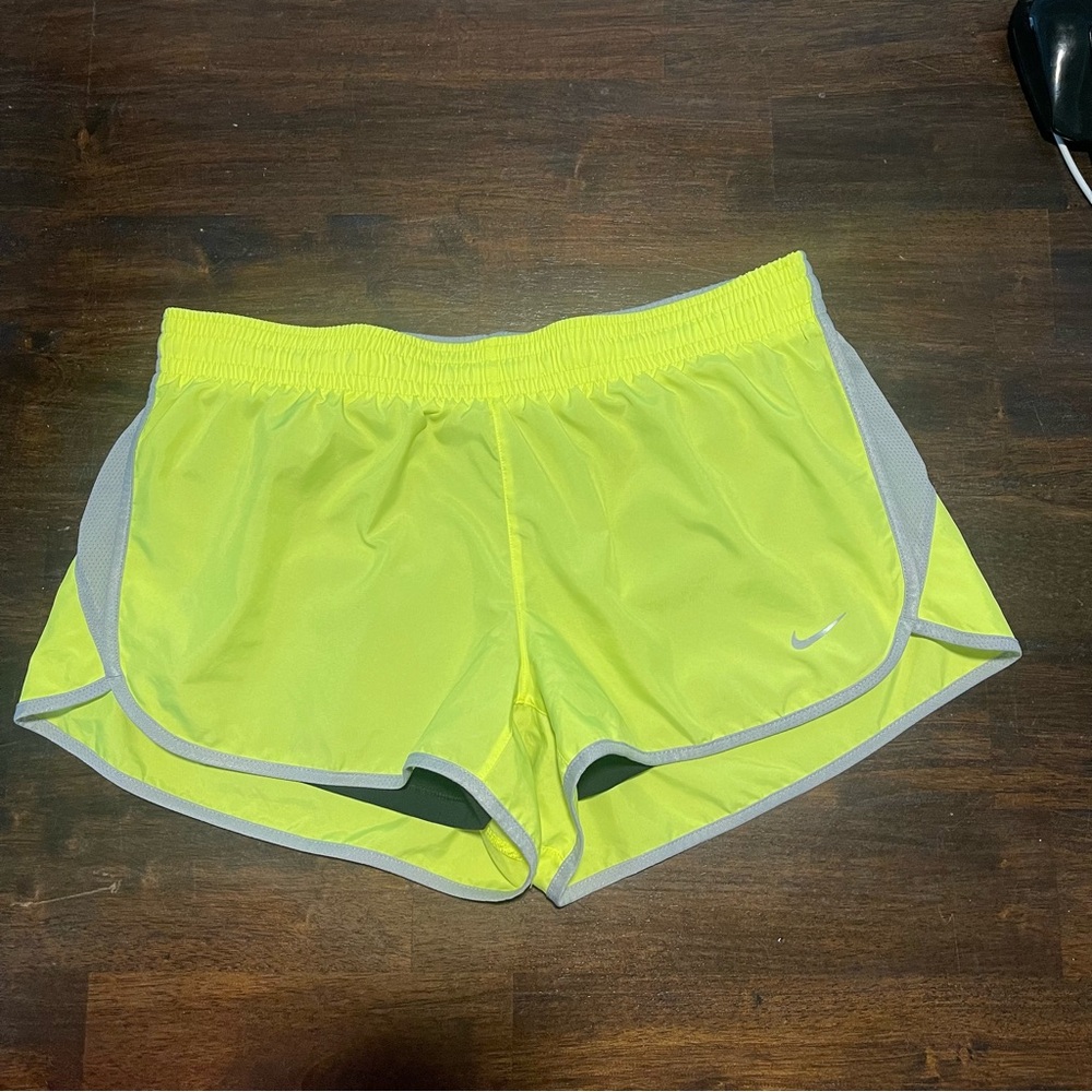 Nike Women's Dri-Fit Athletic Shorts Highlighter Yellow Gray Liner Size L